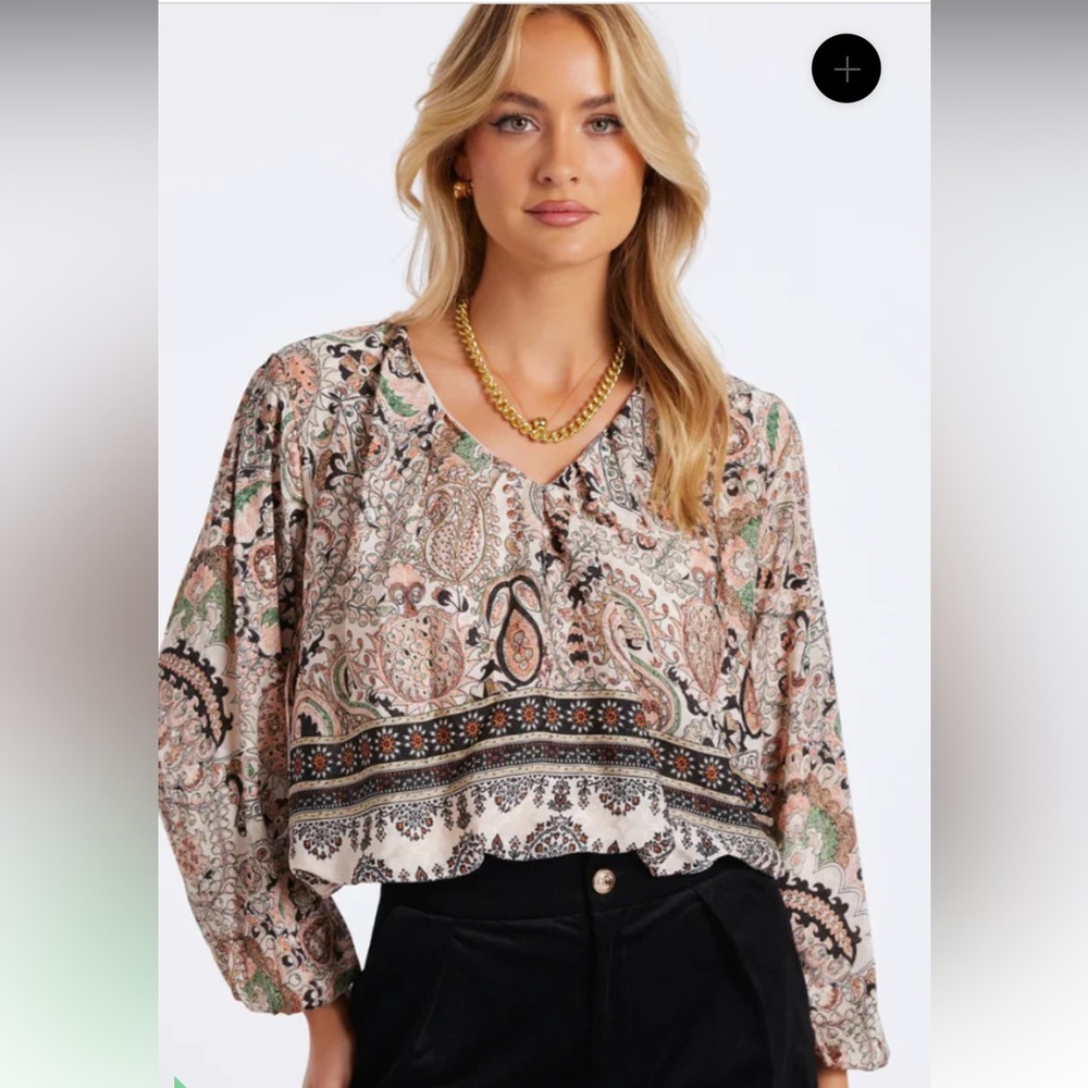 Anthro x bishop + young Maude Long Bubble sleeve Paisley blouse in Chelsea print